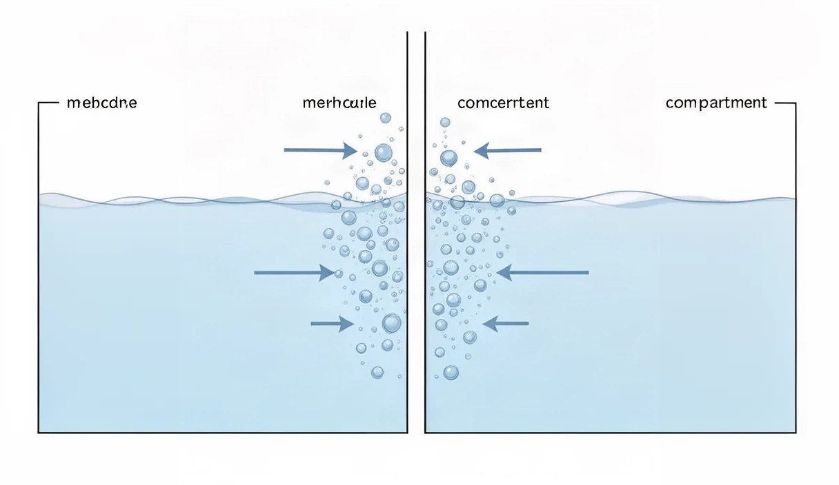 Technical diagram illustrating the process of osmosis across a semi-permeable membrane.