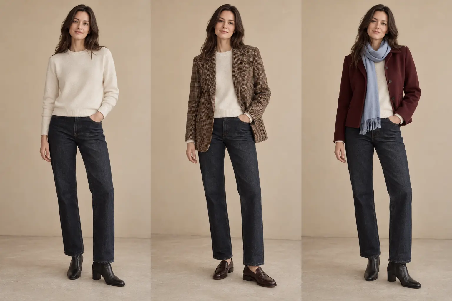 three altenatives with same jeans