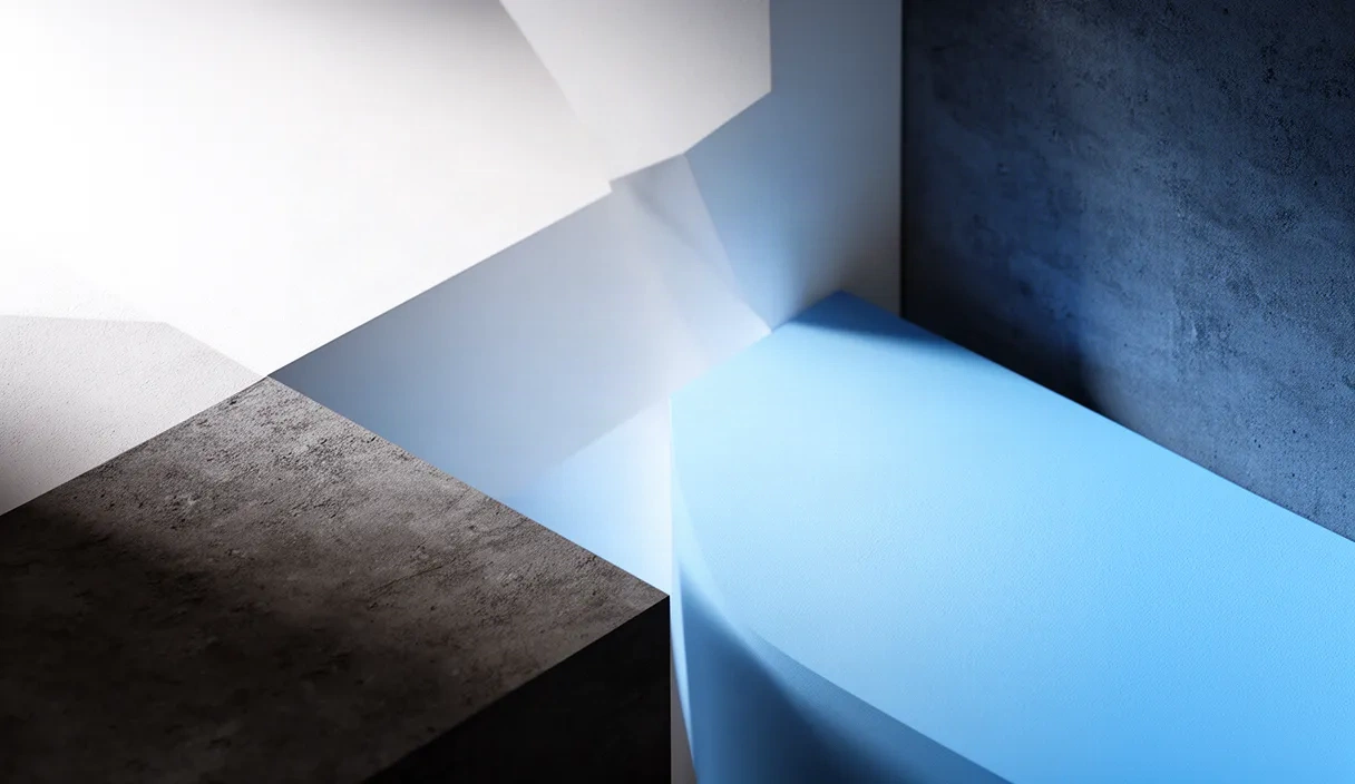 An abstract composition of light and shadow, representing the innovative benefits of AI in fashion.